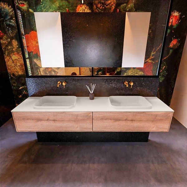 Mondiaz ERIN 200cm badmeubelset Washed oak met 2 lades RIDGE dubbel Linen