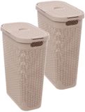 5Five Smalle Wasmand met deksel Rotan - 2x - beige