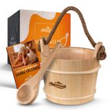 Seau de sauna avec louche de infusion - 100% bois naturel - Ensemble de seau d'infusion - Avec livret de sauna