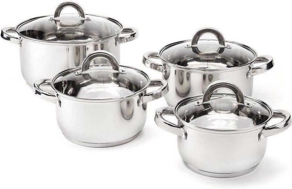 Floria Florina Claude 8 delige pannenset - RVS - 8-delig - Ø 16/18/20/24 cm - zilver