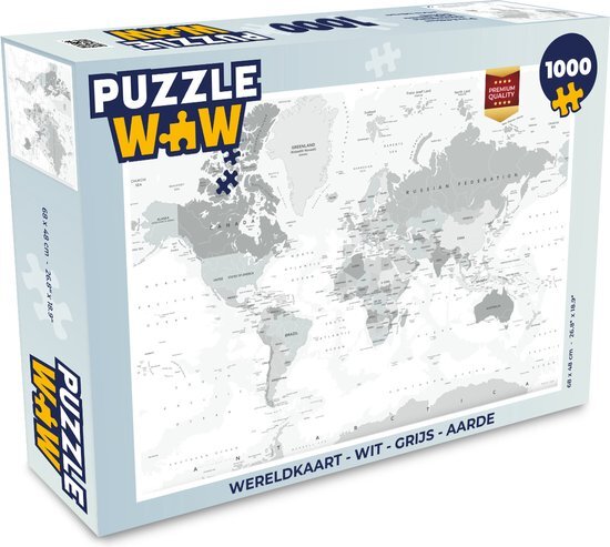 MuchoWow Puzzel Wereldkaart - Wit - Grijs - Aarde - Legpuzzel - Puzzel 1000 stukjes volwassenen - Sinterklaas cadeautjes - Sinterklaas voor grote kinderen