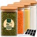La Home by Chris Lot de 4 grands bocaux en verre 1,5 l avec couvercle en bambou – bocal de conservation 1500 ml pour pâtes, riz, farine, étiquettes craie