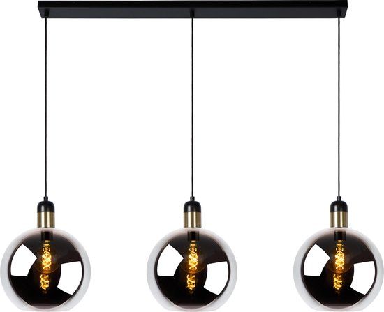 Lucide JULIUS Hanglamp - 3xE27 - Fumé - Gerookt glas - Zwart
