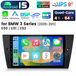BMW 4+64G Carplay pour BMW E90/E91/E92/E93 (2005-2012), autoradio Android 15 9" avec navigation GPS, Wi-Fi, Bluetooth, DAB+, commande au volant, USB, FM et RDS