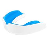 Enmo Maxilla Gel Gum Shield - mondbeschermer voor jongeren onder de 10 jaar, met hoes voor rugby, boksen, hockey en contactsporten, mondbescherming met kook- en bijttechnologie, dubbellaags, blauw/wit