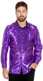 Wilbers&Wilbers Jaren 80 & 90 Kostuum | Paarse Ruchesblouse Satijn Foute Disco | Maat 48 | Carnaval kostuum | Verkleedkleding