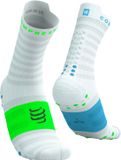 Compressport Pro Racing Socks V4.0 Ultralight Run High Unisex Hardloopsokken Wit/Norse Blauw/Neon Groen