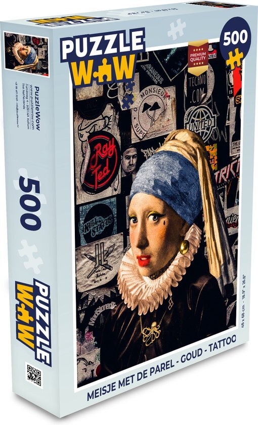 MuchoWow Puzzel Meisje met de Parel - Goud - Tattoo - Legpuzzel - Puzzel 500 stukjes