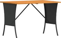 Table de jardin plateau en bois d'acacia 105x75x72 cm poly rotin noir
