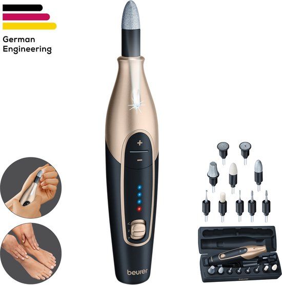 Beurer MP 84 Elektrische Nagelvijl - Premium - 10 Opzetstukken - Draadloos - Zwart/Goud