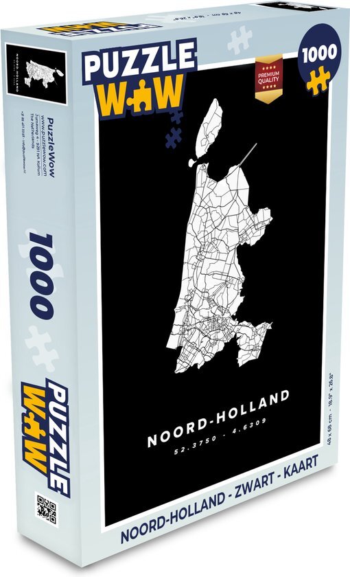 MuchoWow Puzzel Noord-Holland - Zwart - Kaart - Legpuzzel - Puzzel 1000 stukjes volwassenen