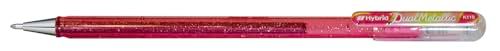 Pentel K110-DMPX Hybrid Dual Metallic Gel Roller - Glitter Gel - Schrijfkleur roze/metallic groen & goud, lijndikte 0,5 mm, 12 stuks
