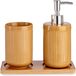 Camel Set d'accessoires de salle de bain 3 pièces camel marron rayé en céramique - Distributeur de savon - Gobelet - Plateau