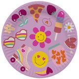 Folat Hippie Retro Boho-meisje, 23 cm, 8 delen, regenboog-madeliefjes voor kinderen, feestdecoratieartikelen, roze, 25031