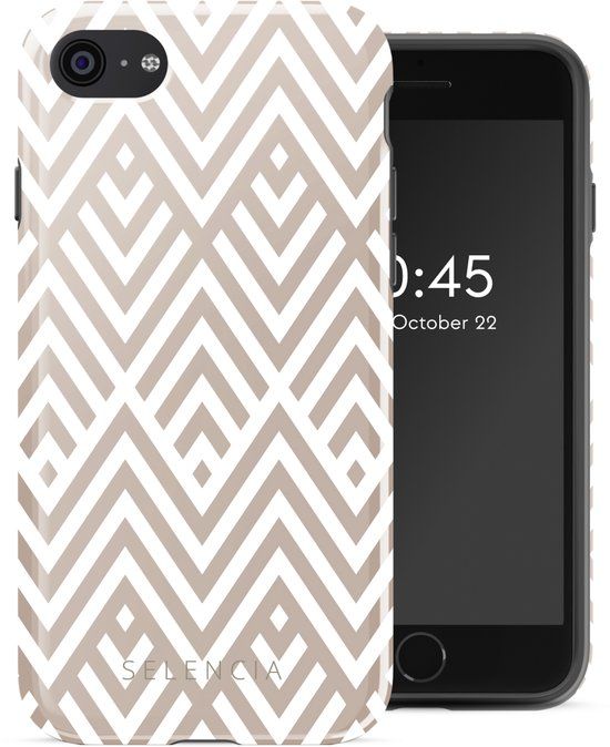 Selencia Hoesje - Geschikt voor Apple iPhone SE (2022) / SE (2020) / 8 / 7 / 6s / 6 - Backcover - Beige Zigzag