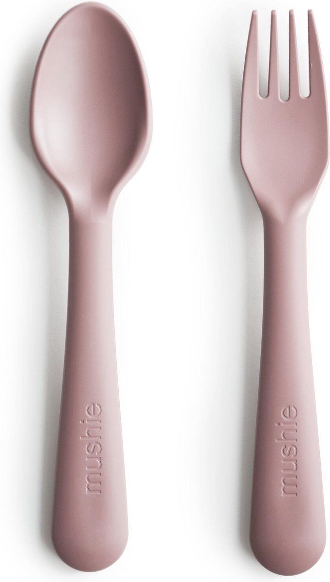 Mushie Kinderbestek Oefenbestek Set - Blush - Lepel + Vork