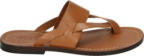 Vanni V5103 Cognac Leather Men's Flip-Flops - Size 42