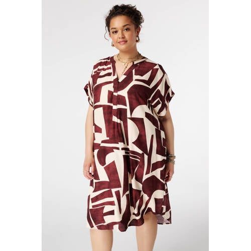 MS Mode Viscose Zomerjurk met Plooien en Print Plus Size - Donkerrood