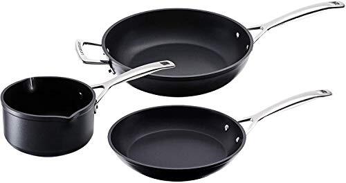 Le Creuset 51804000010002 geharde anti-aanbakset 3-delig, Ø 16, 24, 26 cm, aluminium, zwart