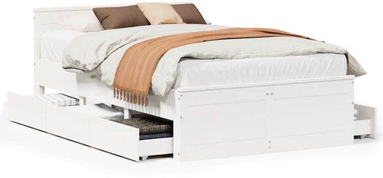 vidaXL Bedframe Grenenhout Wit 135x190 cm