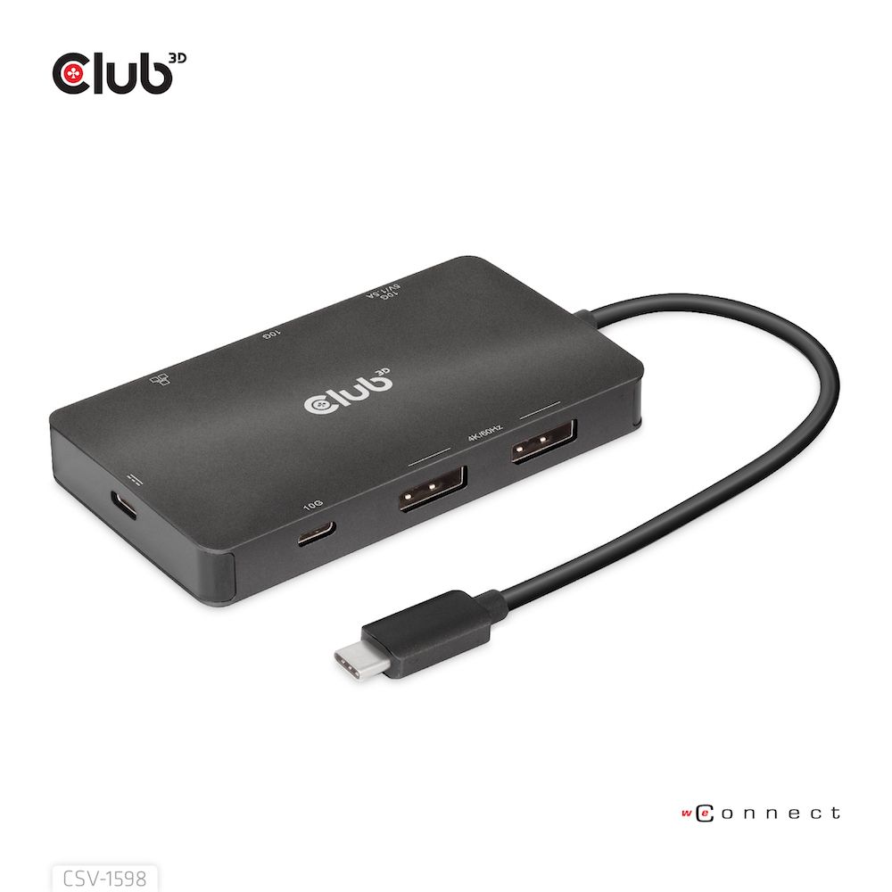 CLUB3D USB-C 7-in-1 Hub - Dual DisplayPort 4K 60Hz, USB-A & USB-C, Ethernet, PD