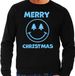 Bellatio Decorations Foute Kersttrui/sweater voor heren - Merry Christmas - zwart - glitter blauw - Smile / Emoticon XXL