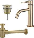 FortiFura Calvi Slim Wastafelkraanset - Geborsteld Messing (Goud)