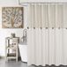 Rideau de douche beige à rayures - aspect rustique - 1 pièce - mélange de lin et de coton - 180 cm x 180 cm