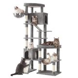 Feandrea Krabpaal, XXL Kattenboom, Sisal, 6 Rustplekken, 105 x 45 x 202 cm | Kattentoren voor Meerdere Grote Katten, Lichtgrijs, CLAWFY Collectie PCT020G101