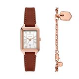Fossil Raquel Horloge voor dames, quartz uurwerk met roestvrij stalen of leren band, 23MM, Wijnrood