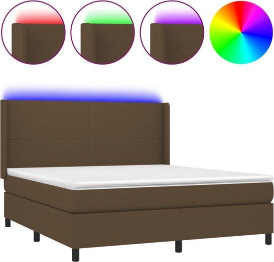 vidaXL Boxspring met matras en LED stof donkerbruin 180x200 cm