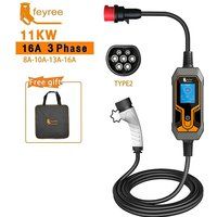 Feyree 11KW 16A EV Draagbare Oplader Type2 EVSE Oplaaddoos Elektrische Autolader CEE Plug IEC62196-2