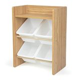 Humble Crew plank, speelgoedopberger met 4 opbergbakken, Naturel/Wit