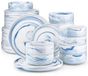 Happiq Assiettes de restaurant vintage – Service de table – 12 personnes – 36 pièces – Céramique – Bleu