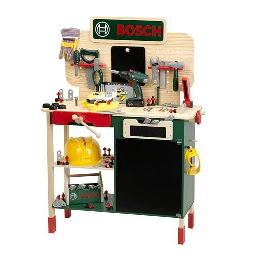 Theo Klein Toys Bosch mini speelgoed werkbank - hout (mdf) - 100-delige accessoire set - incl. licht- en geluidseffecten - multicolor