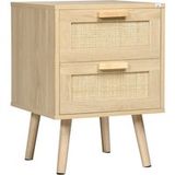 Mobliva Table de chevet style cannage avec 2 tiroirs et pieds en bois pour salon/chambre, 40 x 40 x 56 cm, couleur naturelle