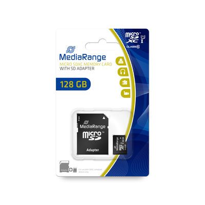 MediaRange MR945 - 128GB MicroSDXC - Class 10 - 80MB/s Lezen - 20MB/s Schrijven - SD Adapter