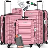 KESSER® 3x Koffer, reiskofferset, trolleykoffer harde kofferset incl. bagageweegschaal + bagagelabel rollend kofferslot 4 wielen ABS harde schaal telescopisch handvat M-L-XL - Roze
