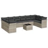 vidaXL 11-delige Loungeset met Kussens Poly Rattan Lichtgrijs