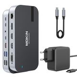 MOKiN Laptopdockingstation met 65 W voeding, 16-in-1 dockingstation USB C-dock met dual monitor display met 4K 2 HDMI, DP, VGA, 5 USB-poorten, RJ45, SD/TF, 100W PD, audio voor Dell Surface HP, Lenovo