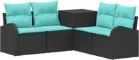 vidaXL Bankstel 5-delig Zwart en Blauw Poly Rattan en Staal