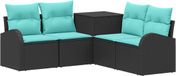 vidaXL Bankstel 5-delig Zwart en Blauw Poly Rattan en Staal