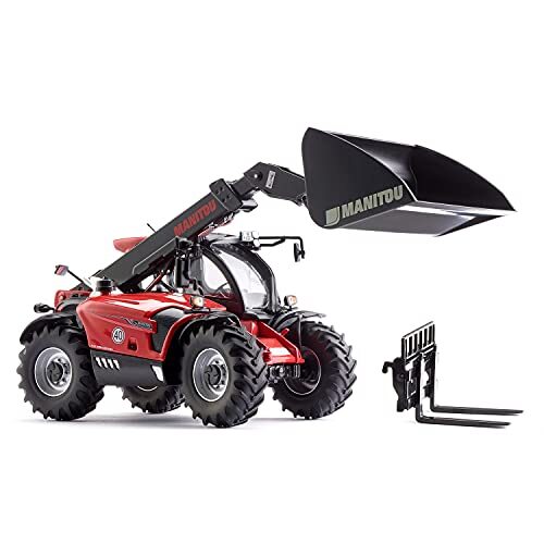 WIKING 077850 Manitou-verreiker MLT 635, model-voertuig, 1:32, metaal/kunststof, vanaf 14 jaar, vele functies, laadarm met realistische beweging, wisselsysteem voor voorlader, incl. graafbak en vork