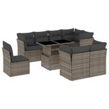 VidaXL Loungeset 9-delig met kussens, poly rotan, grijs