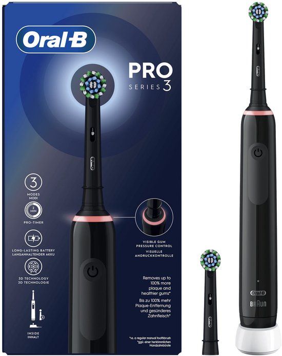 Oral-B Pro 3 3000 - Elektrische Tandenborstel - Zwart - 2 Opzetborstels