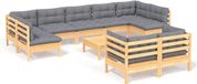 vidaXL Loungeset 10-delig met grijze kussens massief grenenhout