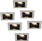 HOFTRONIC 6x Modesto - Vierkante inbouwspot - LED - Zaagmaat 85x85mm - RVS - Dimbaar - Kantelbaar - 5 Watt - 350 lumen - 230V - 4000K Neutraal wit - Verwisselbare GU10 - Plafondspots - Inbouwspot voor binnen