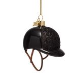 Vondels Glazen Kerstbal - Paardrijcap Glitter 6cm Zwart