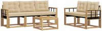 vidaXL - Bank loungeset - 5 zitplekken - Wit en Beige - Inclusief tafel