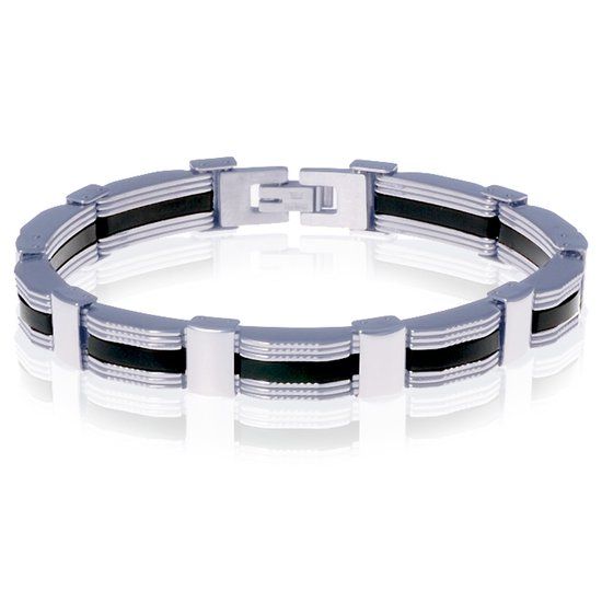 LGT JWLS Mannen armband RVS met Rubber Schakel